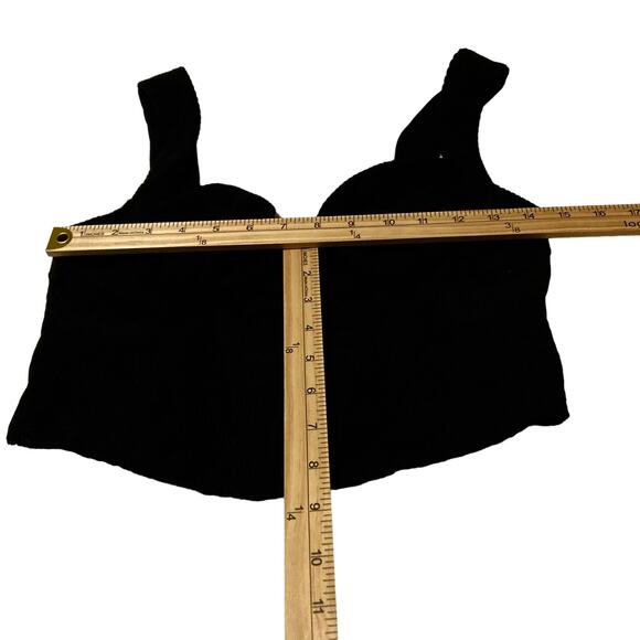 Shein Mod Top Women Small (4) Black Corduroy Rear Zip Wide Straps Biker Girl NWT - Picture 7 of 10